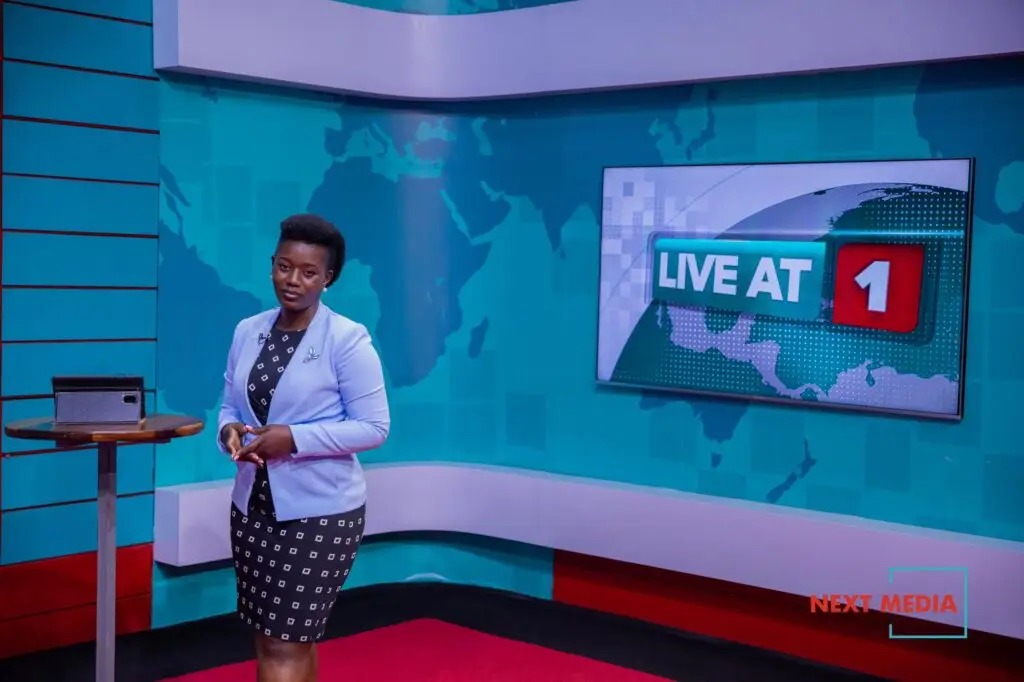 Mildred Tuhaire anchoring news on NBS Television